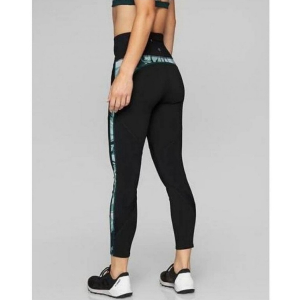 Athleta Black Leggings with Green Marble Accents